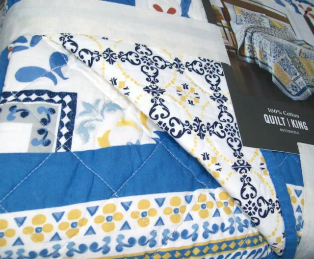 Martha Stewart Blue Reversible Dolce Vita Tile Sweet Life Patchwork King Quilt 3