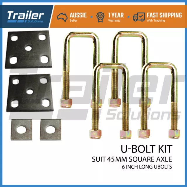 U BOLTS KIT 45MM SQUARE x 6" UBOLTS FISH PLATES AXLE PADS TRAILER CARAVAN PARTS