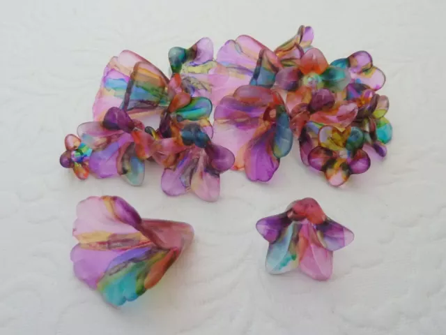 Hand Painted Flower Beads 28 pieces Various Shapes and Sizes 10mm to 20mm