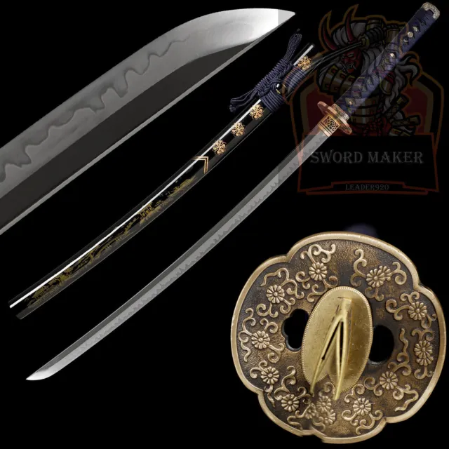 Japanese Samurai Sword Clay Temperped T10 Steel Katana Brass Tsuba Razor Sharp