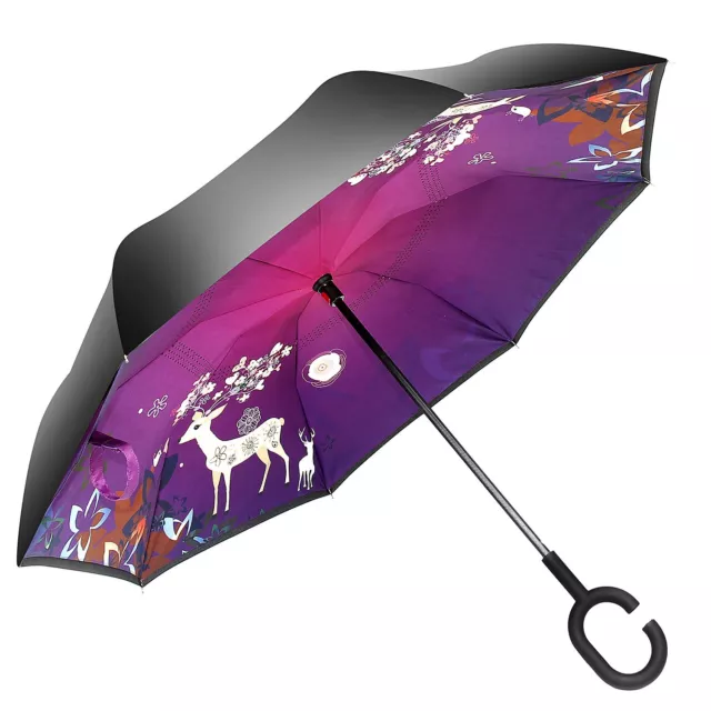 Windproof Double Layer Folding Inverted Umbrella, Self Stand Upside-down Rain... 2