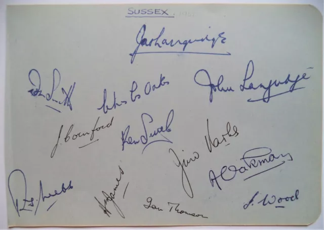 Sussex C.c 1952 Cricket Original Autographed Team Signed Album Page