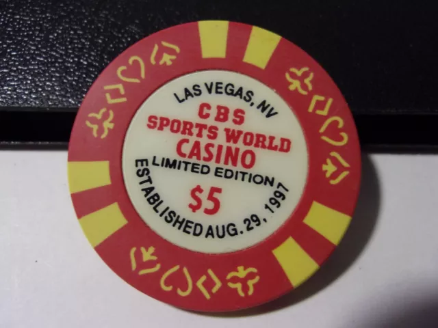 CBS SPORTS WORLD CASINO $5 hotel casino gaming poker chip (LTD ED) Las Vegas, NV