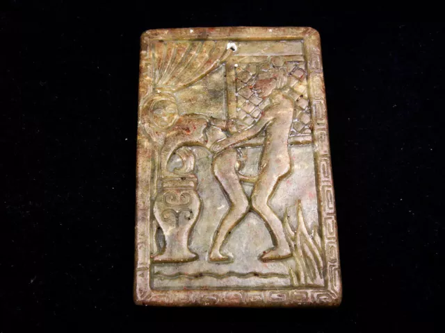 Old Nephrite Jade Stone Carved Paperweight w/ Ancient Exotic Couple #07152215