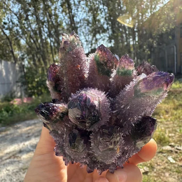 455g New Find Amethyst Phantom Quartz Crystal Cluster Mineral Specimen Healing
