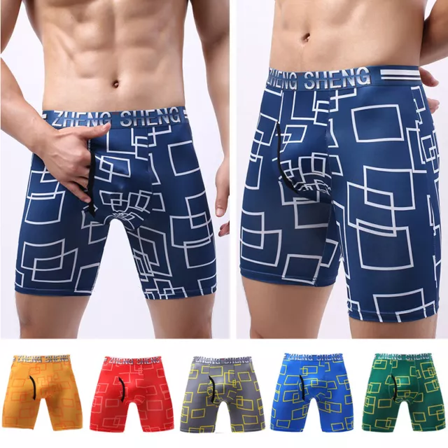 3 Pairs Mens Ice Slik Underwear Boxers Shorts Trunks Mid-Waist Long Leg Pantie