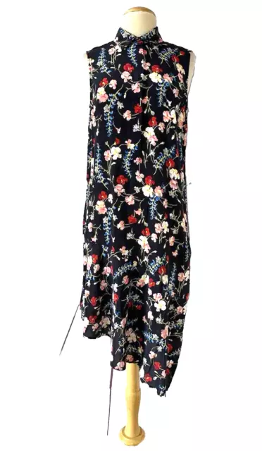 EQUIPMENT Femme Size M Floral Silk Asymmetric Shift Dress Black Midi Sleeveless