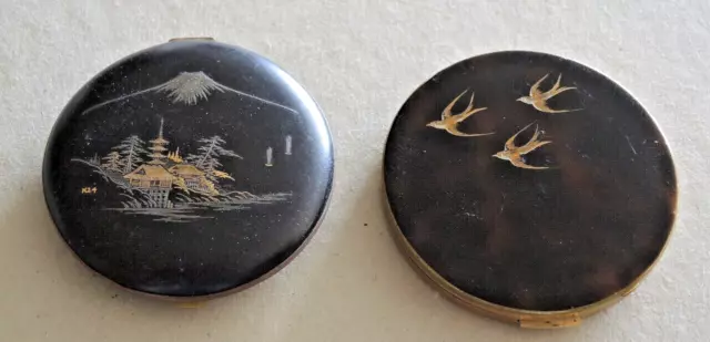 2 Old Compacts Japanese Komai Mixed Metal K24 + 3 Swallow Elizabeth Arden? #15