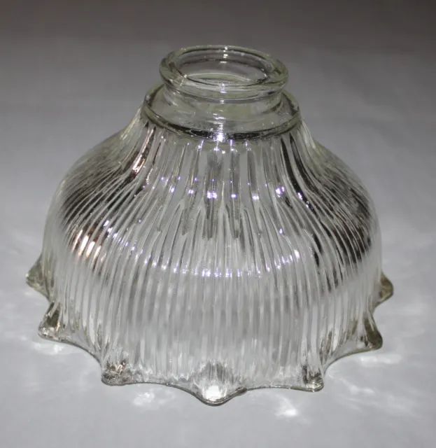 Vintage Lamp Shade Ribbed Clear Glass Victorian/MCM Shade 2-1/4” Lipped Fitter