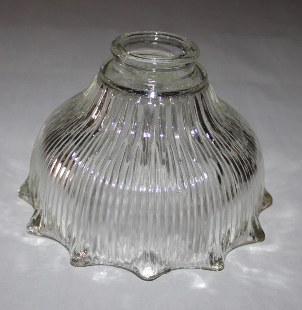 Vintage Lamp Shade Ribbed Clear Glass Victorian/MCM Shade 2-1/4” Lipped Fitter