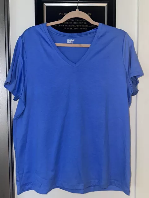 NWT Lands' End V-Neck Relaxed Fit Supima Cotton Top Sz L.   Blue.
