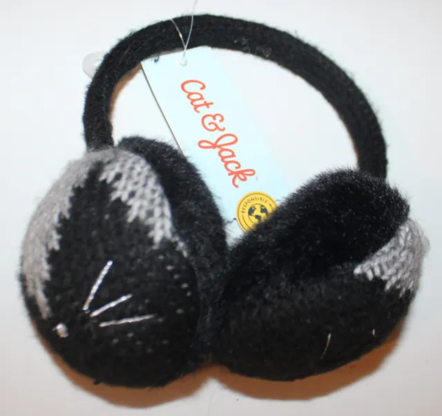 Adorable Cat & Jack: Girls Knitted Fuzzy Black Cat Ear Muffs New w/Tags