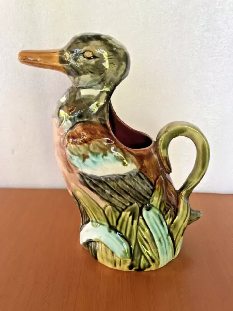 Vtg Early 20th Century FRAI ONNAING 712 Majolica Duck Pitcher France with REPAIR