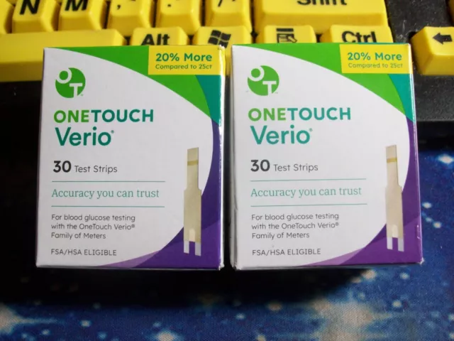 60 One Touch Verio Test Strips 2 Boxes Of 30, Exp 10-24& 1-25, Good Sealed Boxes