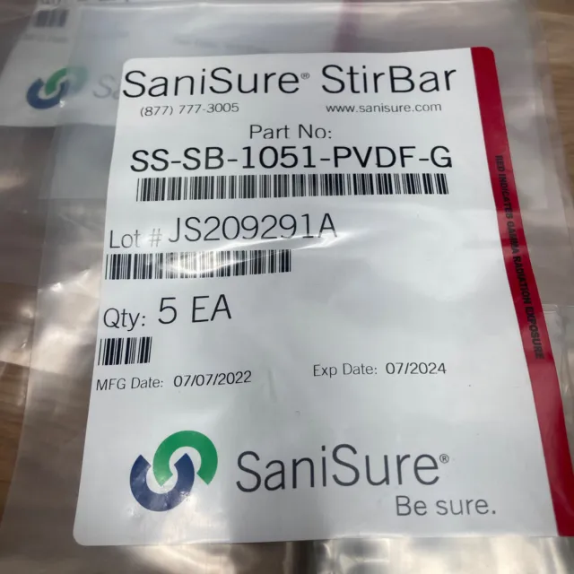 5 SaniSure Magnetic Gamma Stable Stir Bars - 10x51 mm - SS-SB-1080-PVDF-G