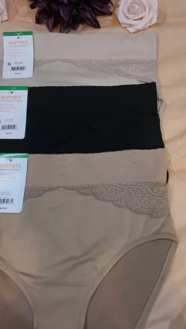 L/7 WARNERS SEAMLESS No Pinching No Problem 3 Pr Brief Panties nwt RS3241P ~ $36 3