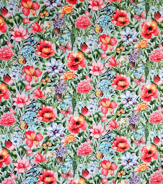 FLOWERS BUTTERFLIES & Bees Fabric by JoAnn Cotton 43 Inches Wide by the