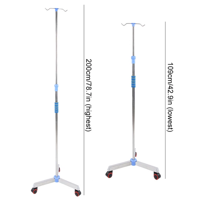 Adjustable IV Pole Stainless Steel IV Drip Stand Infusion Holder With 2 Hook Spm