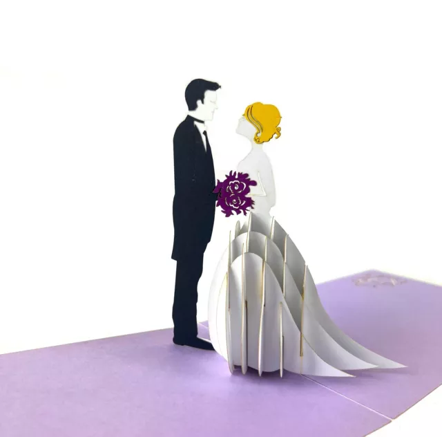 BC WorldwideLtd handgefertigte 3D Popup Hochzeitskarte Braut Bräutigam Glückwünsche leer