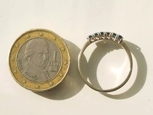 JOLIE BAGUE ANCIENNE années 1960/70 en OR BLANC 18K 750 avec 6 SAPHIRS / T.58 3