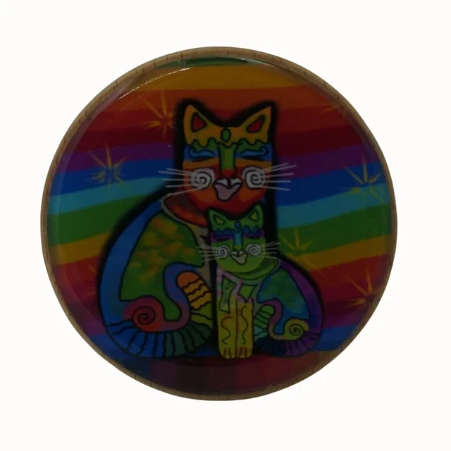 Wooden Wall Hook, Coat Hook, Handcrafted Wall Hanger, Funky Cats, Rainbow