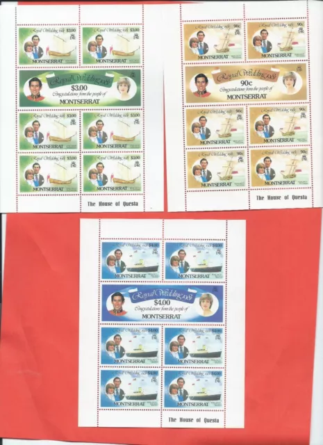 Montserrat stamps. 1981 Royal Wedding 3 sheetlets MNH. (J885)