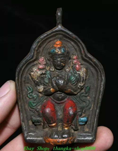 Old Tibet Bronze Painting Maitreya Buddha Figure Goddess Buddha Amulet Pendant