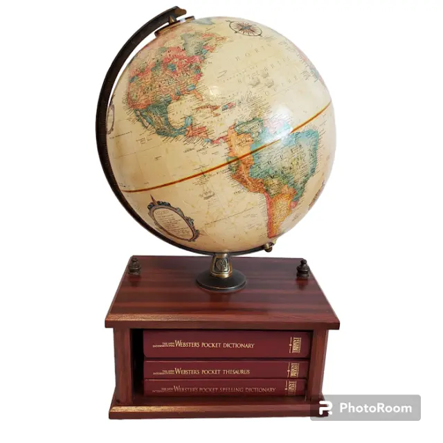 Replogle Sepia Globe 9" World Classic w Wood Bookshelf Dictionary Thesaurus 1991