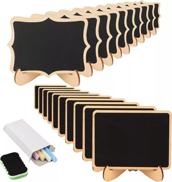 KAKOO 20 Mini Holz Tafel Set Kreidetafel Memotafel Stand-Füße Tischkarte Schild