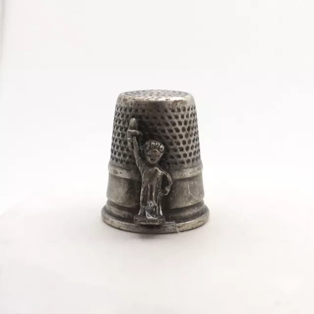 Antique Silver Statue of Liberty New York Thimble Seamstress Souvenir NYC sz9