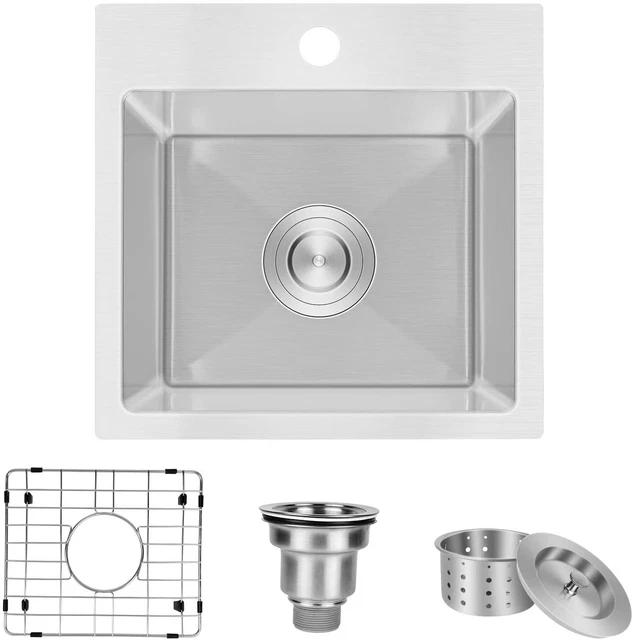 Simple Deluxe 15-Inch Top-Mount Workstation Kitchen Sink, 16 Gauge Single Bowl