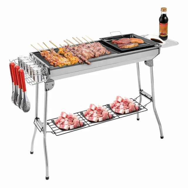 Grill BBQ Holzkohlegrill Klappgrill Camping Standgrill Tragbar Edelstahl 100cm