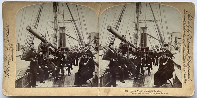 Offiziere auf Dem Brücke Des Schiff Idaho c1900 Foto Underwood Stereo Vintage