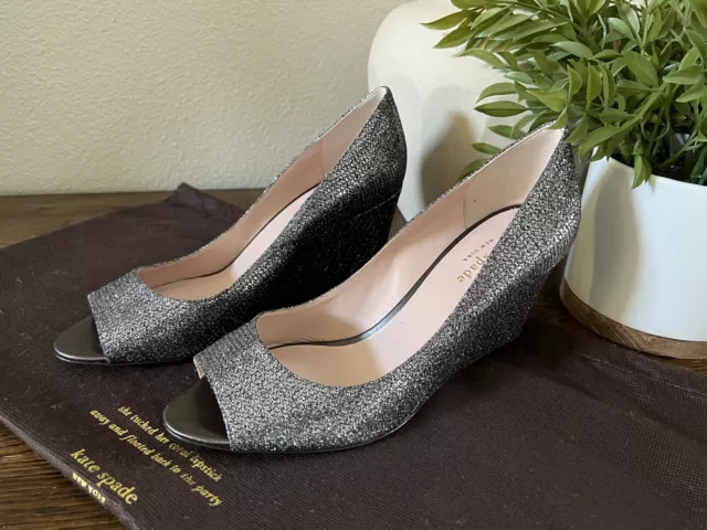 New Kate Spade Radiant Bronze/Lurex Peep Toe Wedge Heels Shoes Size 8 B 2