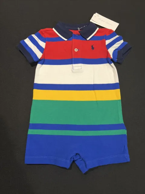 Polo Ralph Lauren Baby Boy Romper Shortall 6M Striped Block Color New with Tags.