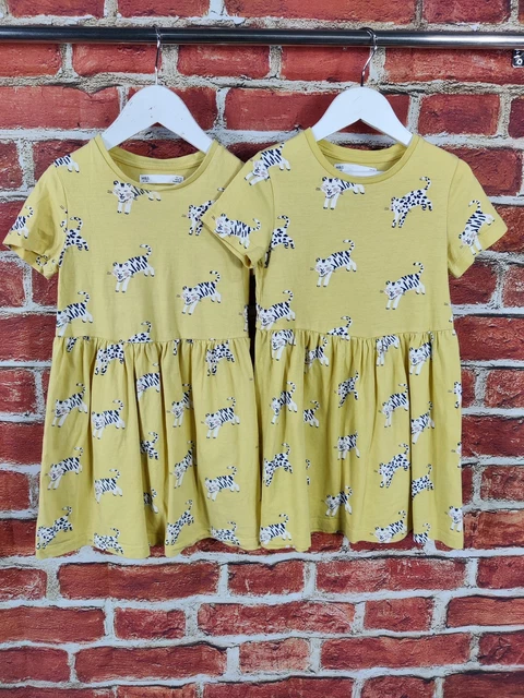Girls Bundle Age 5-6 Years M&S Short Sleeve Dress X2 Twin Set Cat Tiger 116Cm