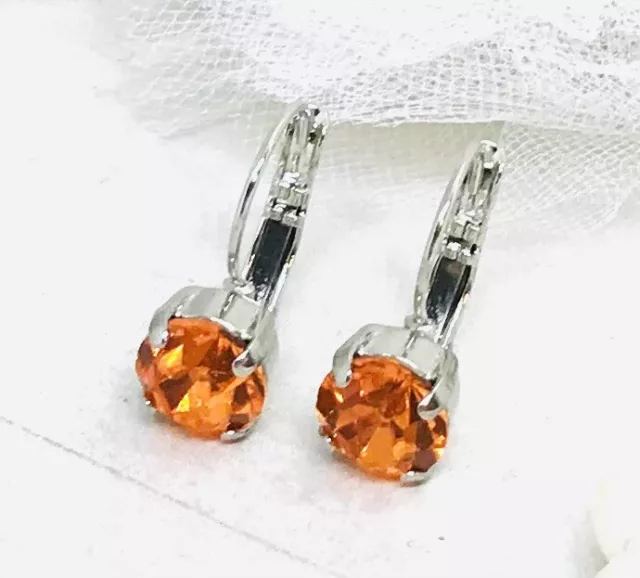 SUNNY TANGERINE ORANGE Cup Chain Crystal  Earrings made with PREMIUM CYRSTALS