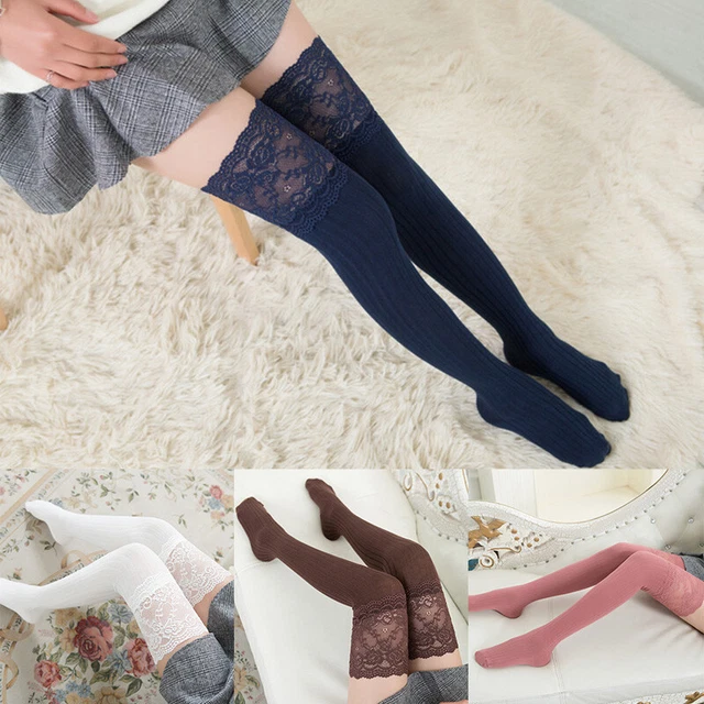 Chaussettes Dentelle Cuisse Haut Sur Genou Bas Coton Long Sexy Bordure Femme ✿