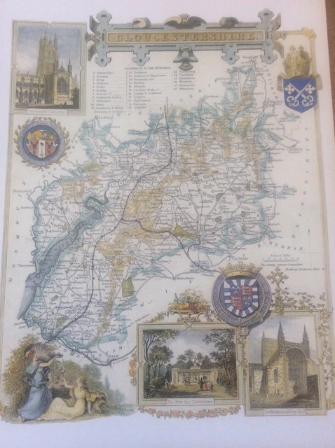 GLOUCESTERSHIRE ANTIQUE COLOUR Map Thomas Moule County Maps of Old