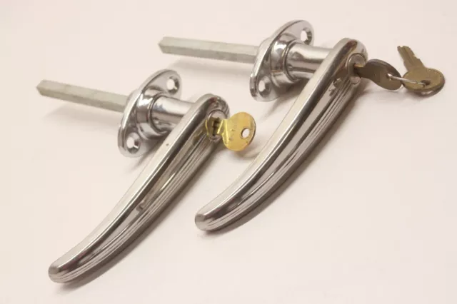 NOS Vintage Car Truck Chrome Exterior LOCKING DOOR HANDLES Pair w/ Keys