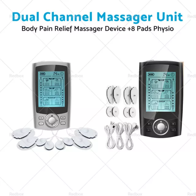 Body Pain Relief Massager Device +8 Pads Physio Dual Channel TENS Machine Unit