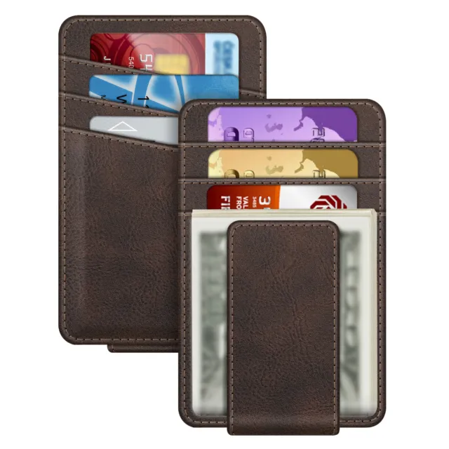 Mens Wallet Minimalist Leather RFID Blocking Credit Card Holder with Money Clip