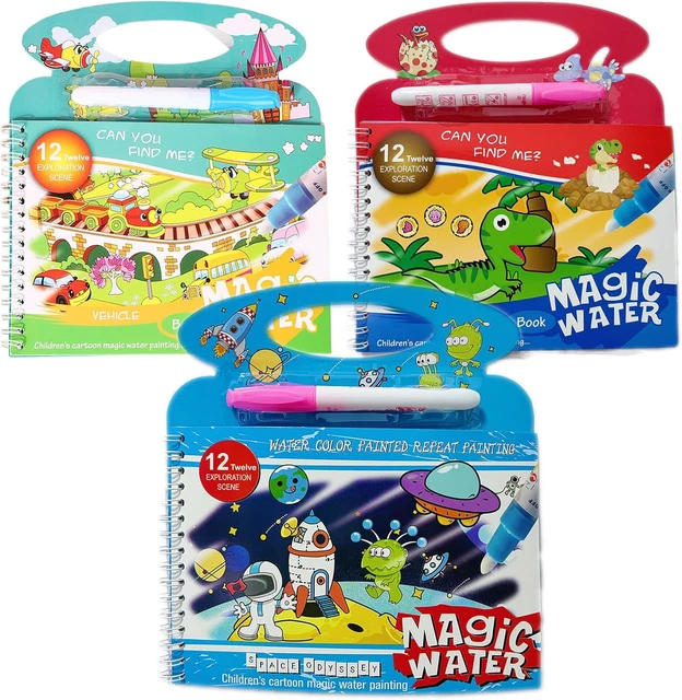 Barlone 2 Libri Da Colorare Ad Acqua Riutilizzabili + 2 Penne - Magic Water Book Per Bambini 2-3 Anni - 2