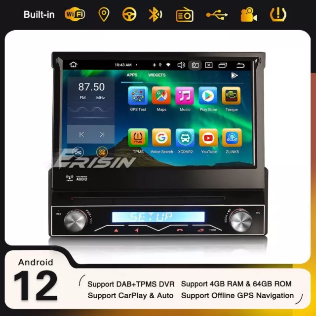 8-Cœurs CarPlay Android 13 Universal 1 Din Autoradio GPS DAB+ 4+64GO CD DSP WiFi