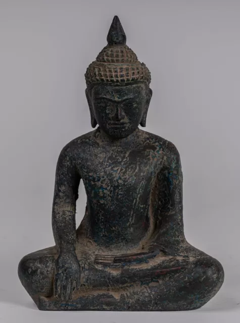 Antique Khmer Style SE Asia Seated Wood Enlightenment Buddha Statue - 21cm/8"