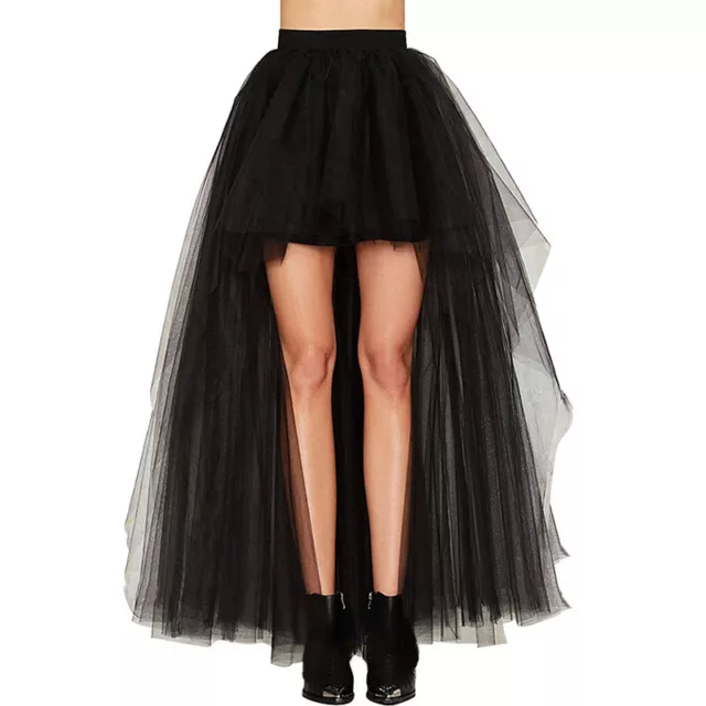 Women Lady Mesh Sheer Hi-Low Skirt Half Bustle Tulle Tutu Burlesque Dress Fairy