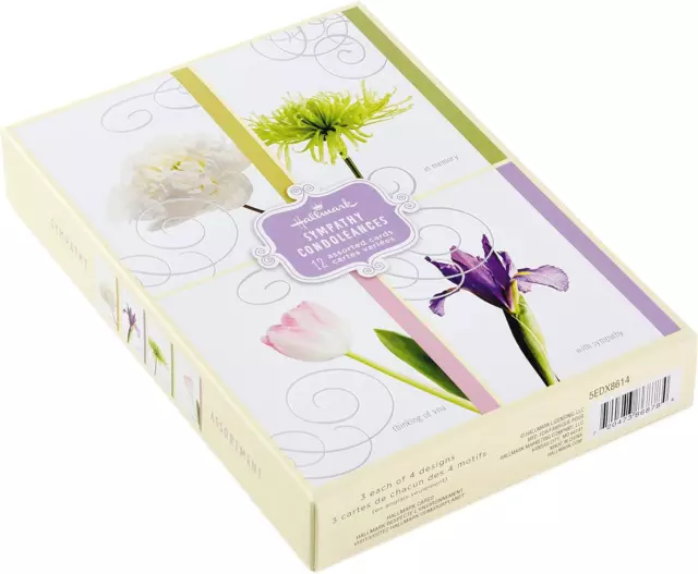 Hallmark Assorted Sympathy Greeting Cards Flowers, 12 Cards and Envelopes