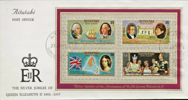 21/4/1977 Aitutaki -Cook Island Qeii Silver Jubilee Miniature Sheet Official Fdc