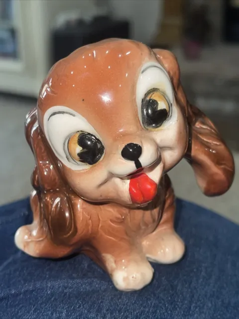 Vtg KREISS & Co Cocker Spaniel Puppy Dog Ceramic 3.25” Figurine Red Tongue Japan