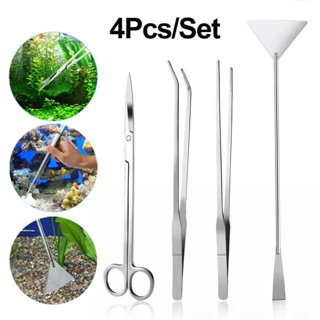 4pcs Aquarium Tools Aquatic Plant Tweezers Scissor Spatula Fish Tank Kit Set